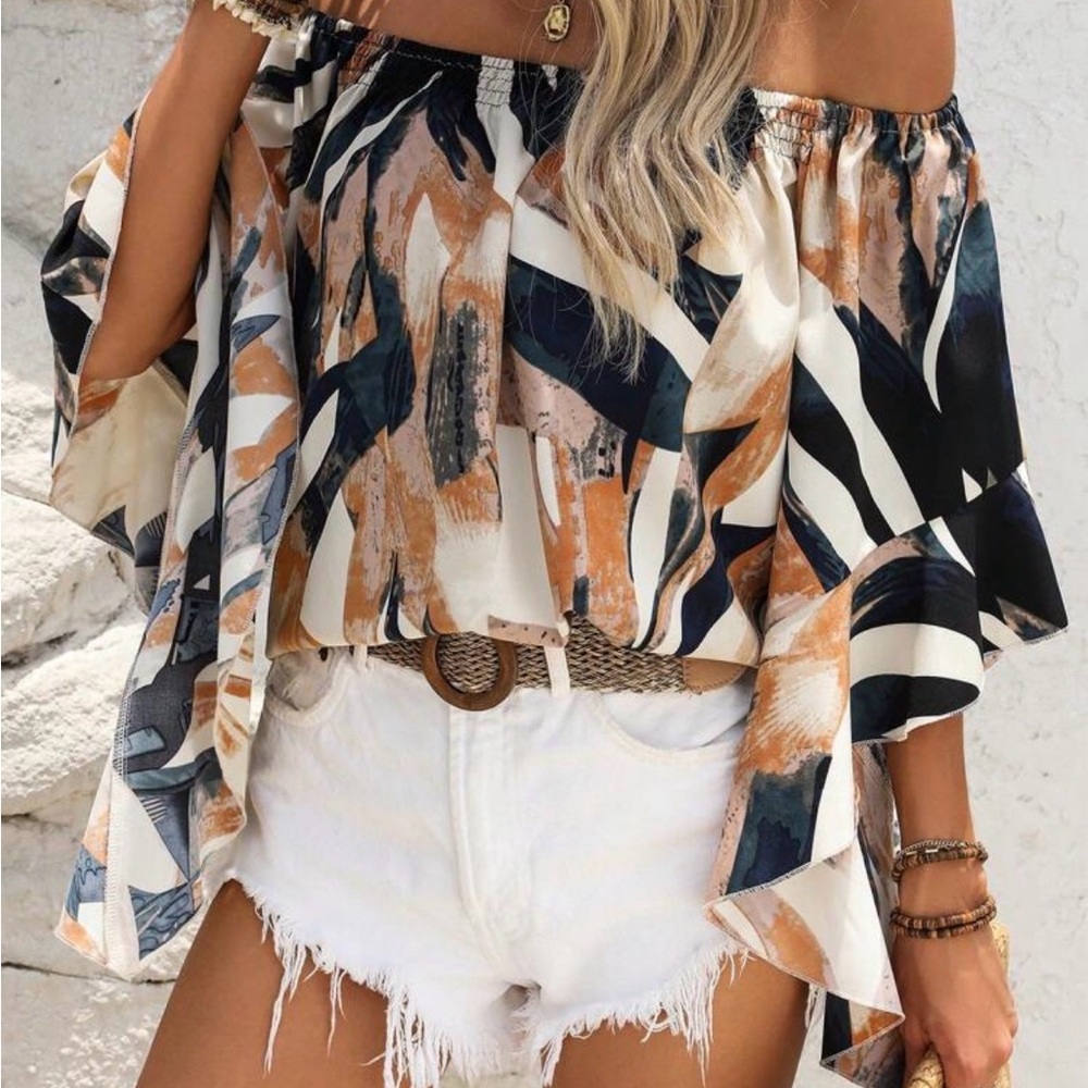 SHEIN Off-Shoulder Multicolor Abstract Blouse (NWT)